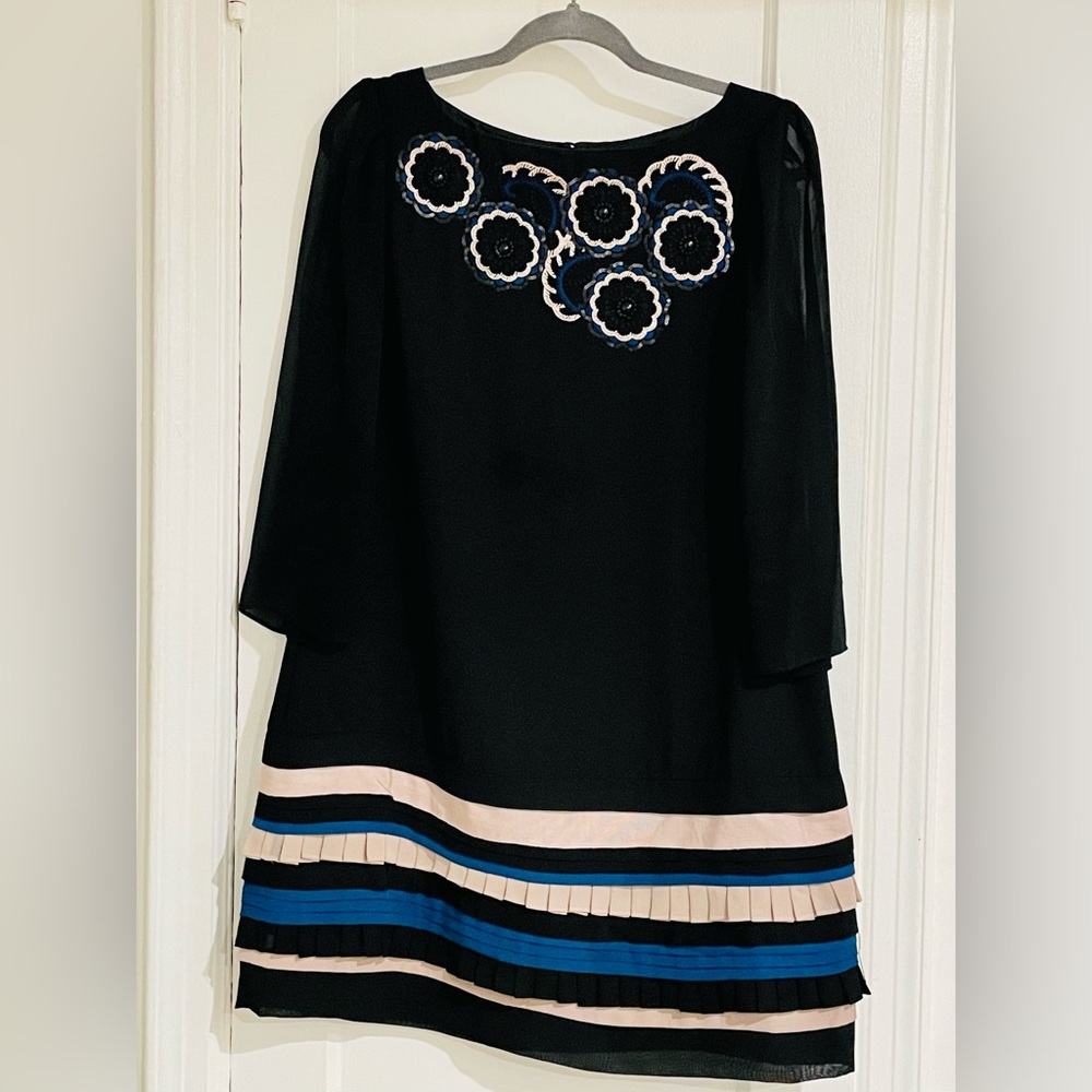 Monsoon Black Embroidered Above Knee Dress Sheer Sleeves Size 10 - Picture 1 of 13